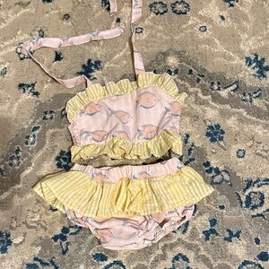 Little Bear Smocks Adorable Yellow and Pink Kids Ruffle Swimsuit